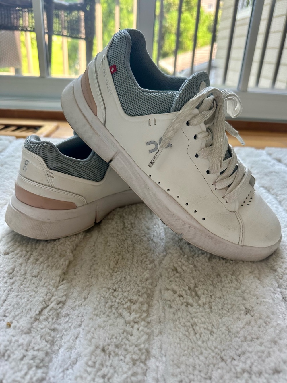 On Running Women’s White Sneakers with Gray and Blush Accents